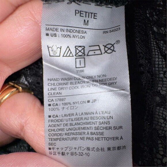 Banana Republic Blouse Womens M Petite Black Sheer Floral Lace High Neck Goth - Picture 9 of 12